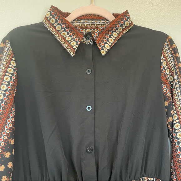 Shein Boho Peasant Dress Collared Long Sleeve Button Front Women's Large - Picture 6 of 12